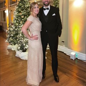 Adrianna Papell Short Sleeve Beaded Gown Champagne